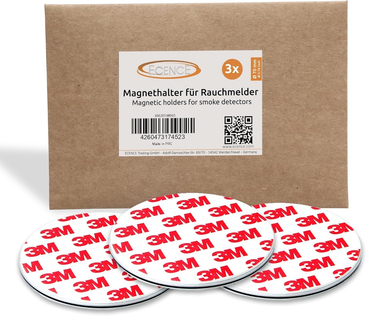 SnelShoppen - 3 Stuks Magnetische Houder voor Rookmelder - Zelfklevend, Snelle Installatie Zonder Boren - Universele Diameter 70 mm - Veilig en Handig