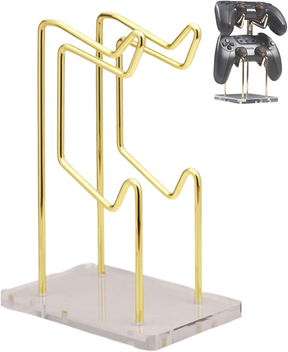 Thijox - Game Controller Houder van Metaal, Ruimtebesparende Controllerhouder voor Gamepad en Headset, Eenvoudige Montage, Goudkleurig, Ideaal voor Ga