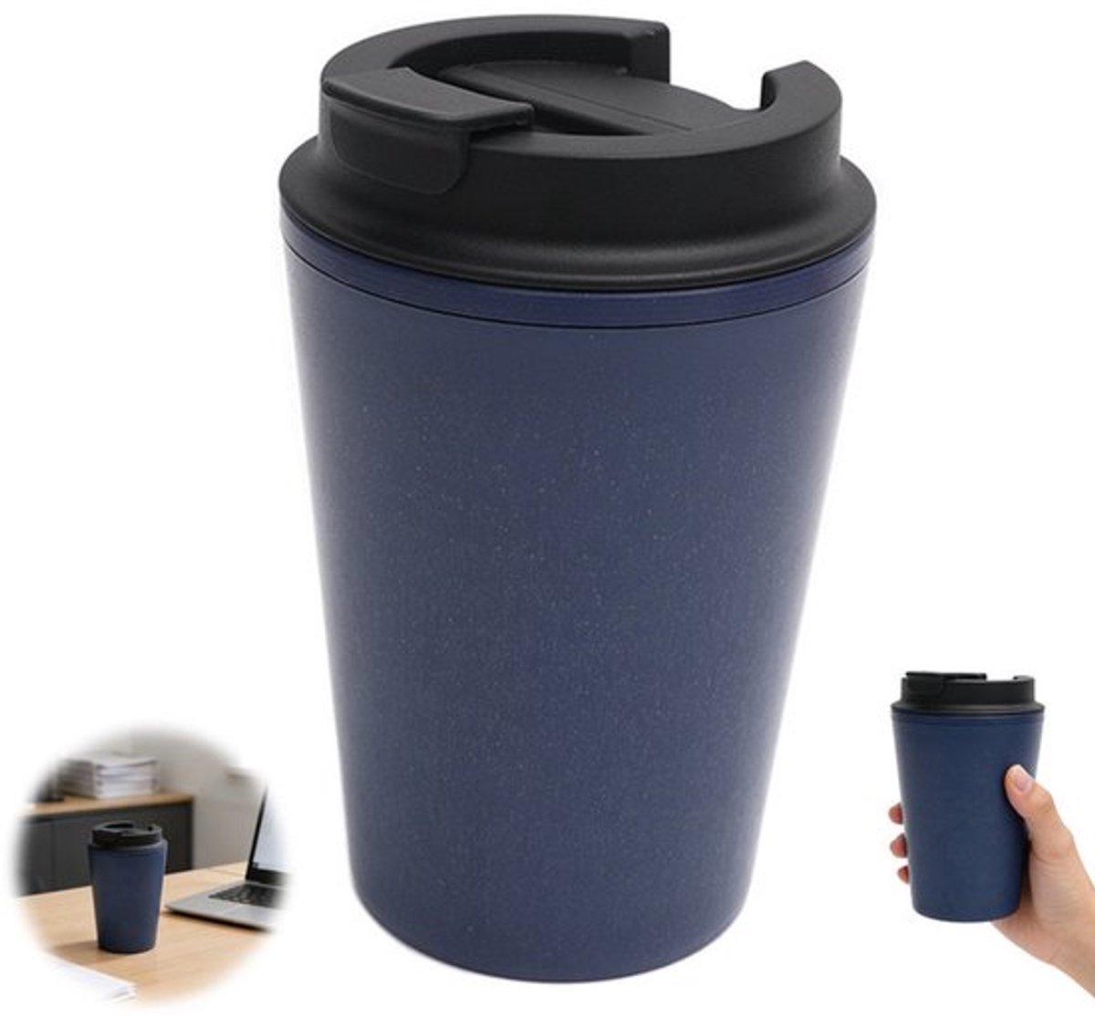 Dubbelwandige waterfles - Koffiemok voor in de auto - Koffiemok van tarwestro voor in de auto - Mini draagbare waterfles - 350 ml - 9,2*6,8*12,7 cm - Blauw - Geschikt voor dagelijkse gelegenheden zoals thuis, op school, op kantoor, buiten of op reis.