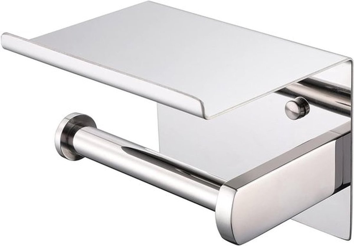 Toiletrolhouder met plank - Modern design - 1 stuk - Chroom - Roestvrij staal