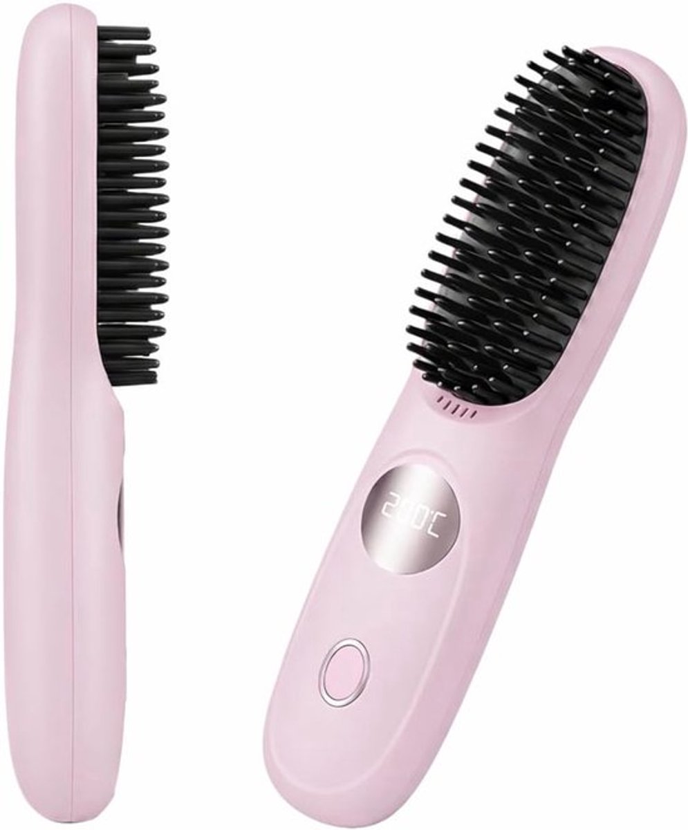 Draadloze Stijlborstel - Draagbare USB - oplaadbare stijltang - 3 Temperatuurinstellingen - Hittebestendige stijltang - Stijlkam - Stijlborstels - Warmte Borstel - Brush - Elektrische Haarborstel - Stijltang - Krullen - voor complete styling - Roze