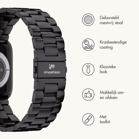 Stalen bandje - Geschikt voor Apple Watch 1, 2, 3, 4, 5, 6, 7, 8, 9, 10, 11, SE, Ultra (2 / 3) - 44/45/46/49 mm - Zwart