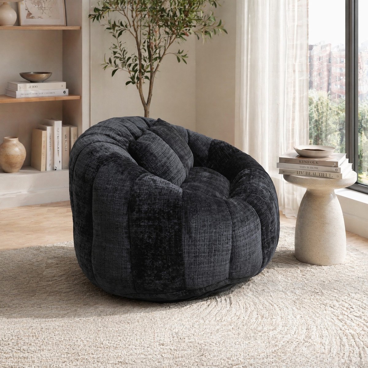 MODENUIT Zitzak 150 x 95 x 63 cm - Hoge Rugleuning En Armleuningen - Voor Binnen En Buiten - Chenille Zwart