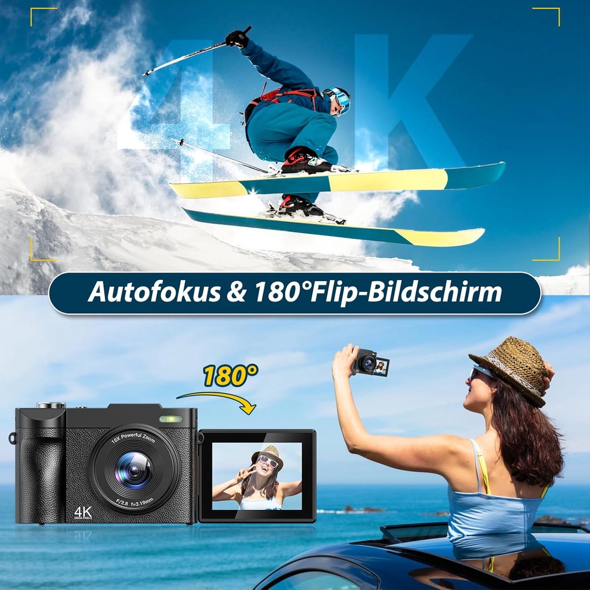 SnelShoppen - 4K Compact Digitale Camera 50MP met 16x Zoom Vlogging Camera incl. 32G Kaart voor Beginners, Tieners en Volwassenen thumbnail 5