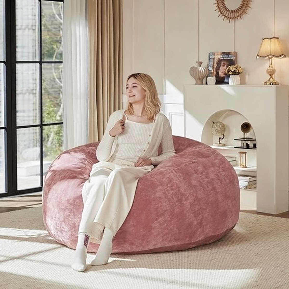 Zitzak – Bean Bag – Zitzakstoel – Loungestoel – Fauteuil – Roze – Katoen Vulling – Linnen 