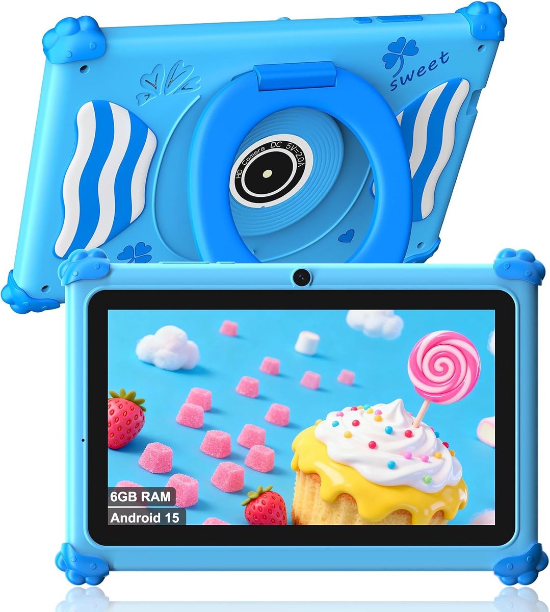 SnelShoppen - Kids Tablet 7 Inch Android 15 - Penta Core 6GB RAM 32GB ROM - Dubbele Camera - 2.4G+5G WiFi6 - Uitbreidbaar tot 128GB - Onderwijs Apps -