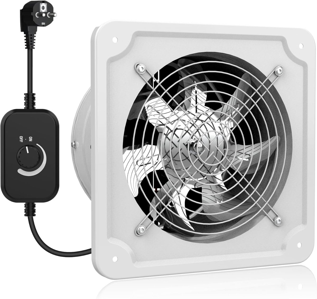 SnelShoppen - Regelbare Afvoerventilator 150 mm, Stil, 527 m³/u Luchtstroom, Industriële Wandventilator met Terugloopklep, Wit voor Badkamer, Keuken,