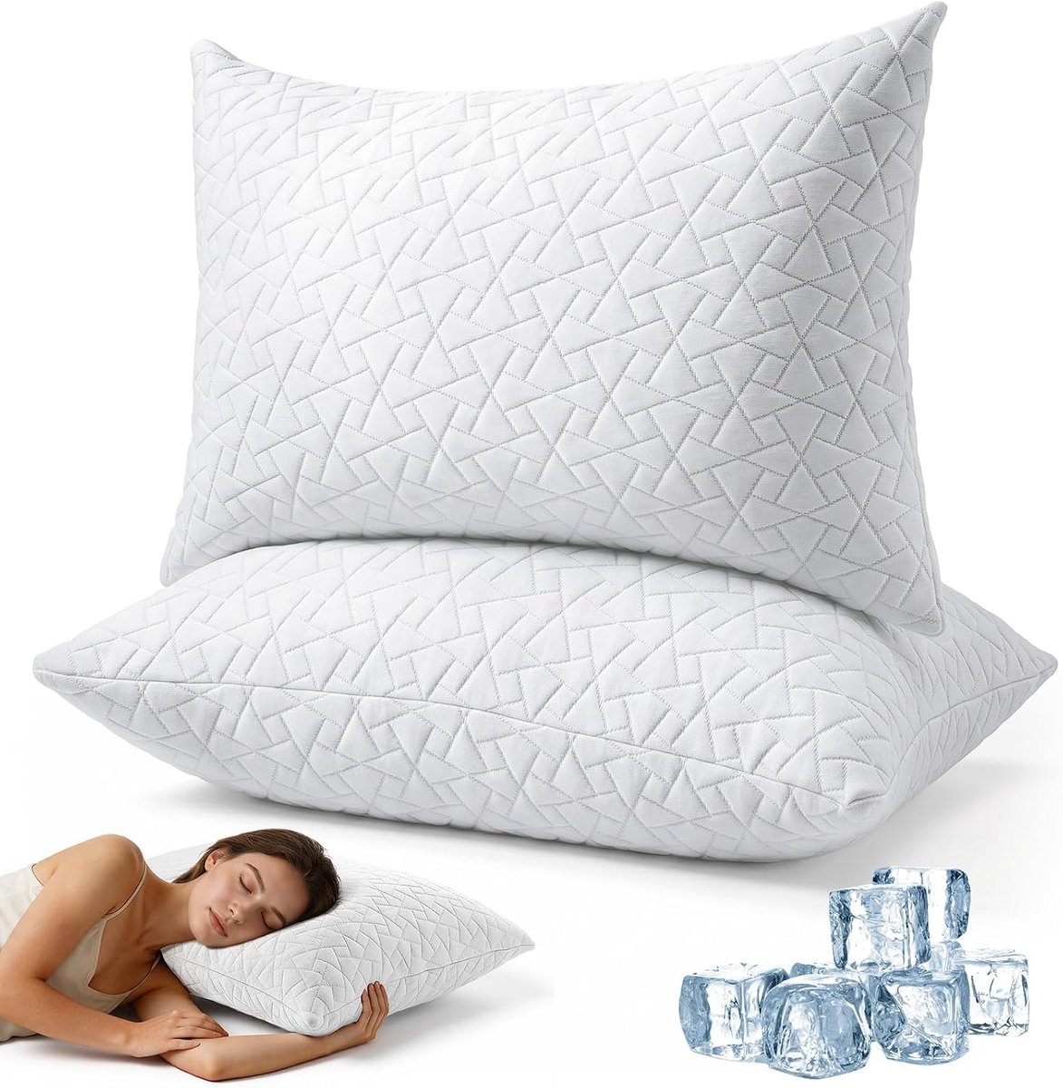 SnelShoppen - Traagschuim Kussen Set van 2, 51 x 76 cm, Verstelbare Hoogte en Stevigheid, Zachte Kussenslopen, Ondersteuning voor Alle Slaapposities