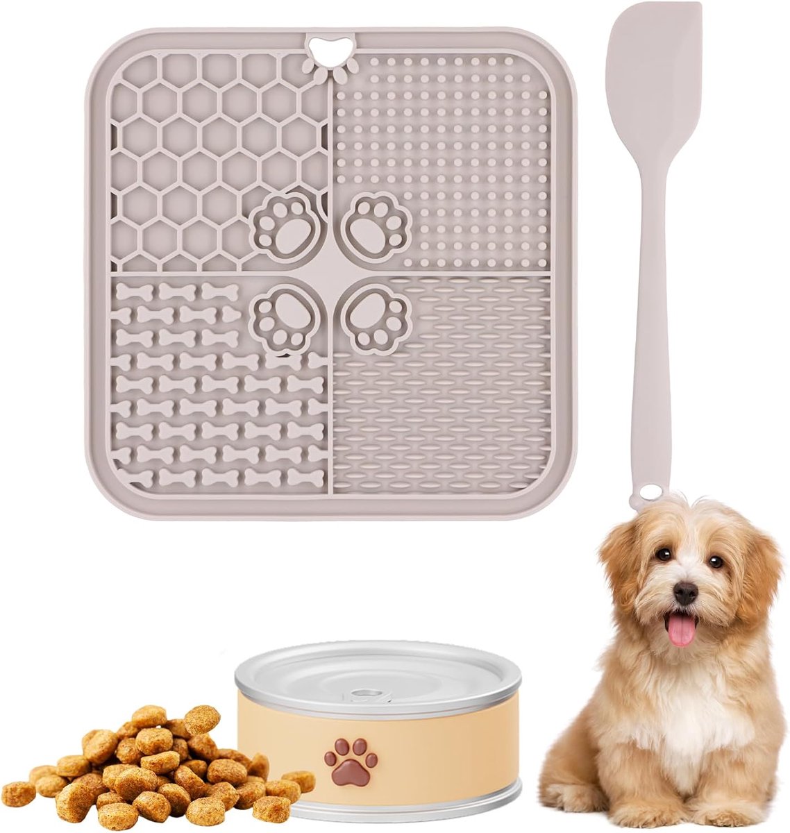 Thijox - Lick Mat voor Honden en Katten - Siliconen Likmat met Zuignap - Langzame Voederbak 20x20 cm - Inclusief Spatel - Ideaal voor Bad, Training en