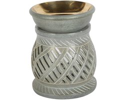 Oosterse geurlamp Namaste van speksteen – Handgemaakte aromalamp van natuursteen – 11 cm