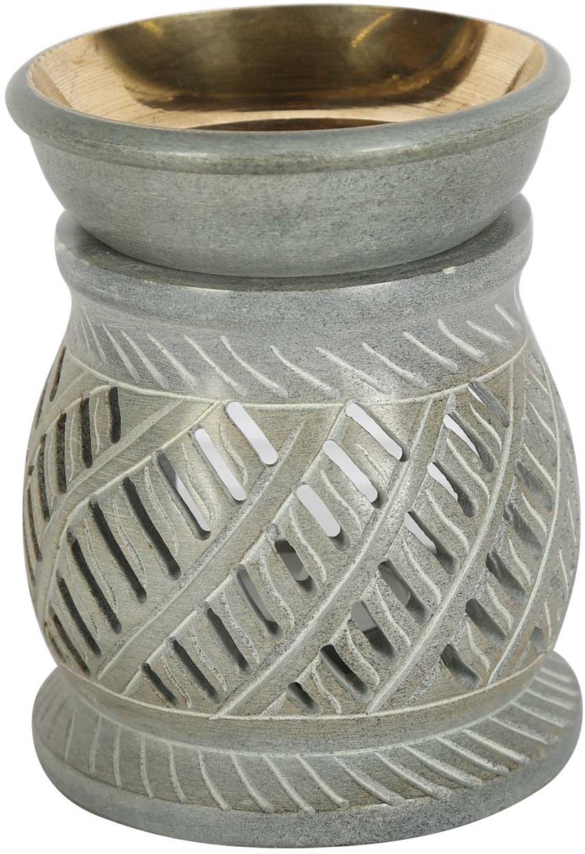 Oosterse geurlamp Namaste van speksteen – Handgemaakte aromalamp van natuursteen – 11 cm