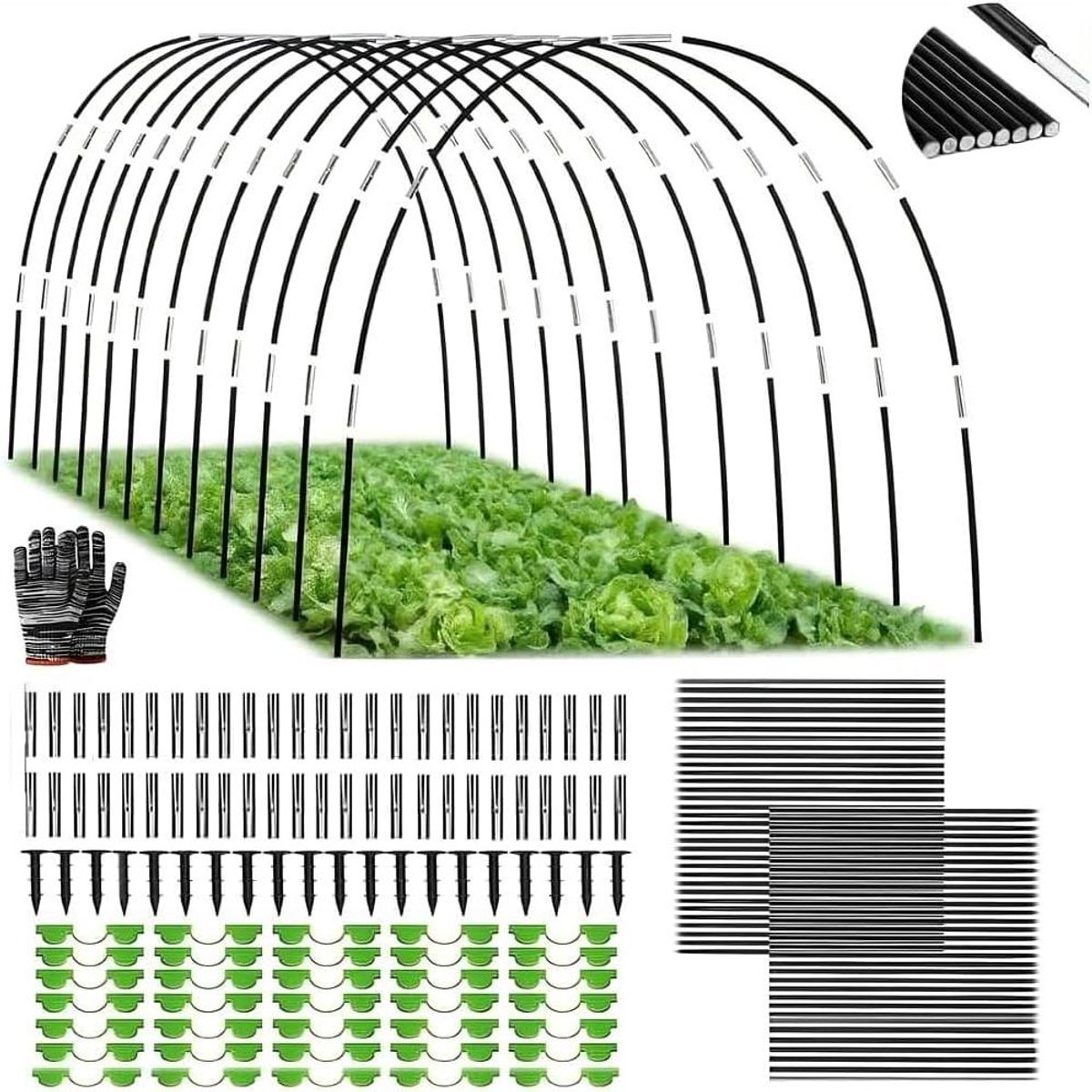 Plantentunnel Bogen - Folie Tunnel - Planten Beschermen - Verhoogd Bed - 70 Stuks - Zwart