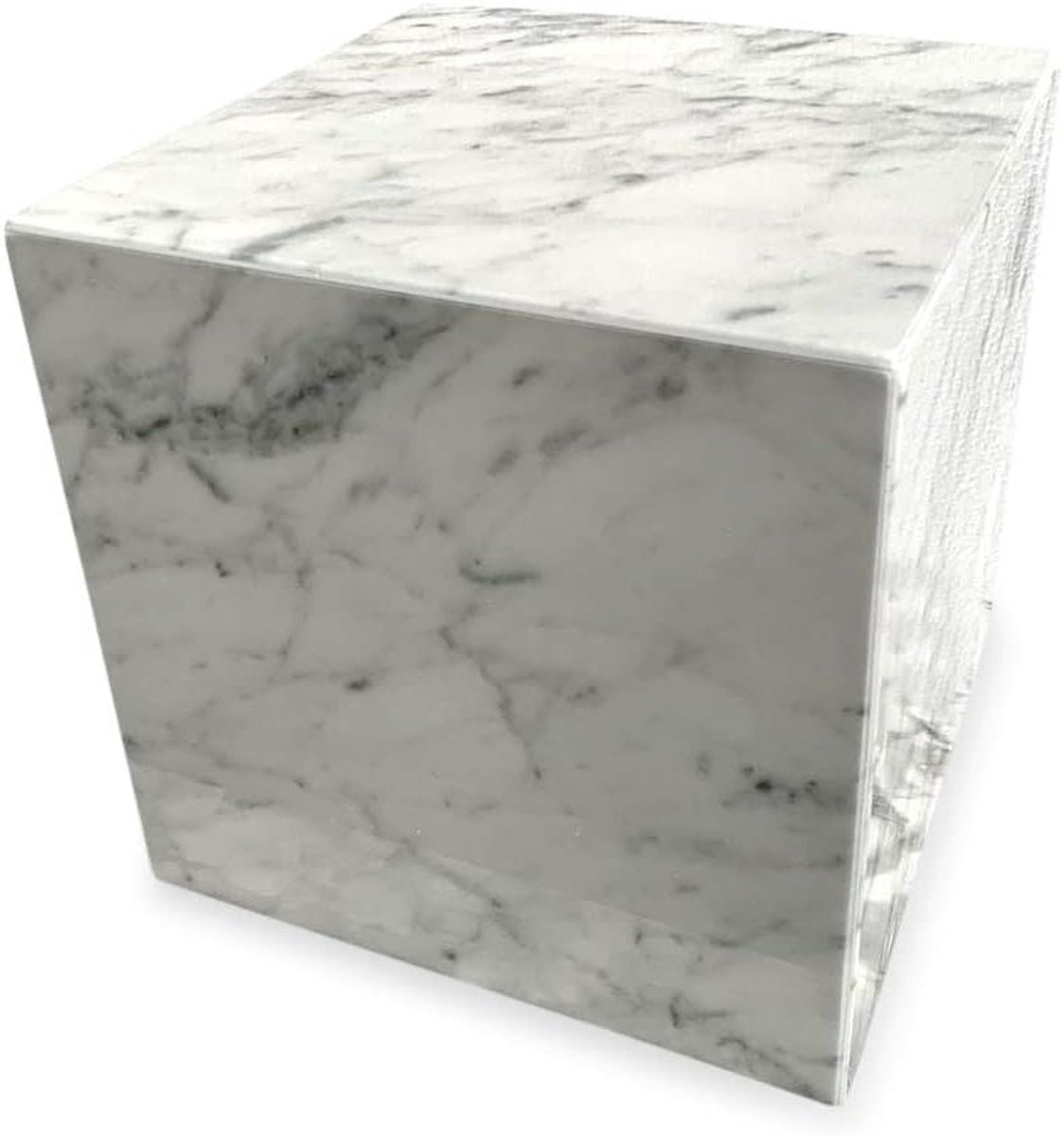 Marmeren Kubus Sculptuur - Uniek Kunstobject - Interieur Decoratie - Wit Carrara Steen - 20 x 20 cm - Wit