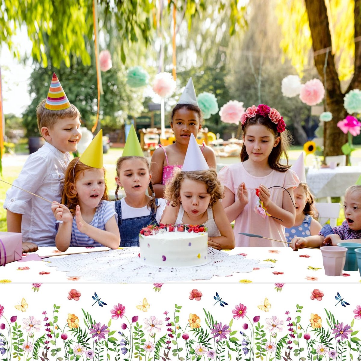 SnelShoppen - Set van 4 Plastic Tafelkleed Wild Flowers 130x213cm voor Feest, Bruiloft, Baby Shower, Verjaardag, Tuin, Keuken, Lente, Zomer Decoraties
