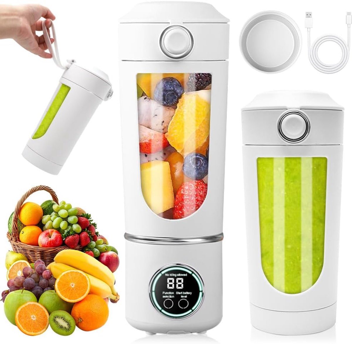 SnelShoppen - Portable Mixer 700ml - Mini Blender met 12 RVS Bladen en Digitale Display - Oplaadbare Smoothie Maker voor Reizen, Fitness en Keuken (Wi