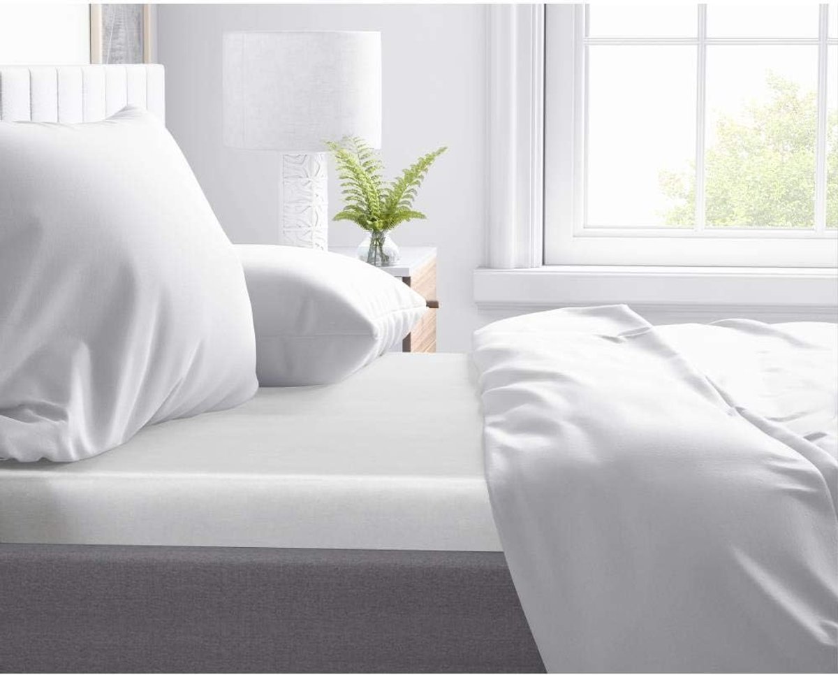 SnelShoppen - Fitted Sheet Topper 100% Cotton-Satin, Zacht als Zijde, Kreukvrij met Perfecte Pasvorm voor Standaard Toppers 10-12cm, Wit, Double 160 x