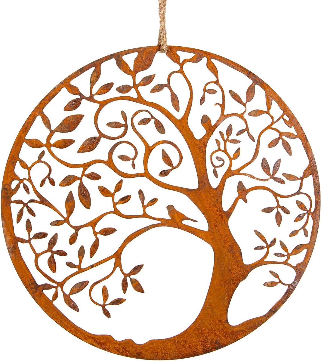 Levensboom Krans - Wanddecoratie Metaal - Huis Decoreren - Spiritueel Symbool - Ø 20 cm - Roestbruin