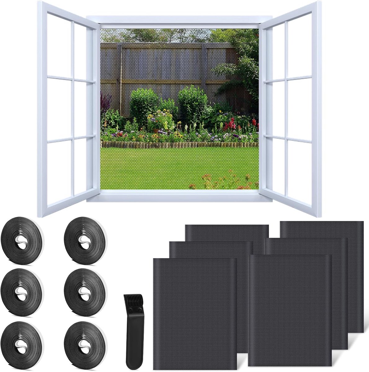 SnelShoppen - Vliegengaas voor Ramen Magnetisch Insectenbescherming 6 Stuks 130x150 cm - Zelfklevend Muggennet voor Raam, Ideaal voor Thuis, Tuin en K