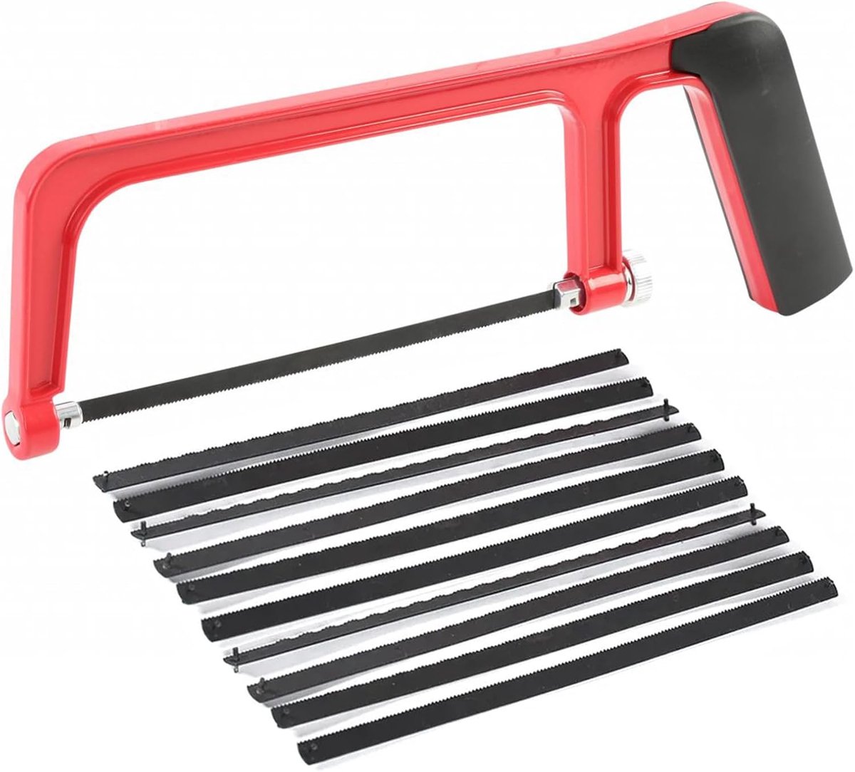 SnelShoppen - Mini Handzaag met Metaal Hacksaw Set van 10 Verwisselbare Bladen voor Kunststof en Hout, 15 cm, Ideaal voor Beginners en Professionals