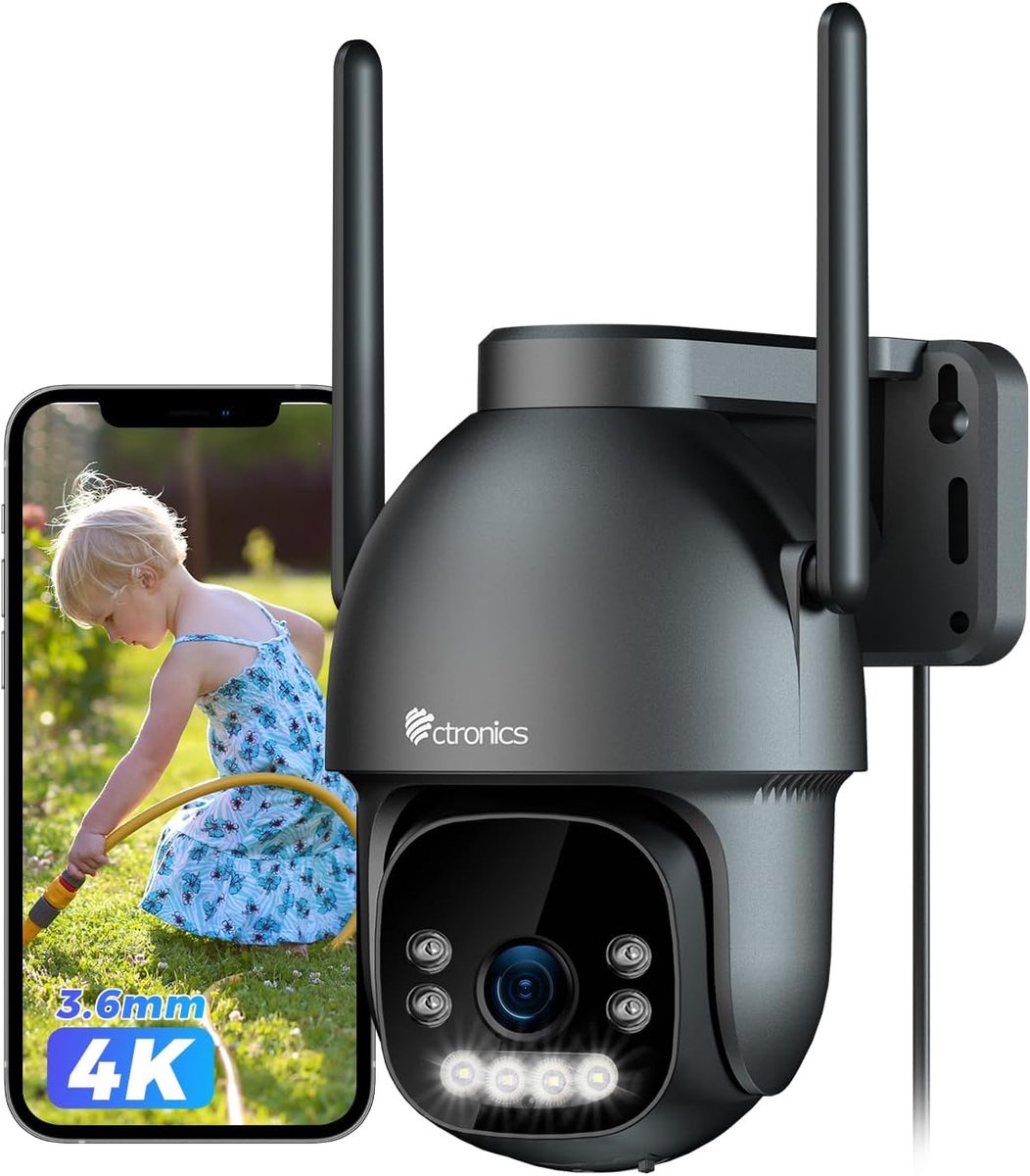 SnelShoppen - Outdoor Beveiligingscamera 4K WiFi, 8 MP PTZ Camera met Kleur Nachtzicht, Mens/Dier/Voertuig Detectie, IP66, Twee-Weg Audio, NVR Compati