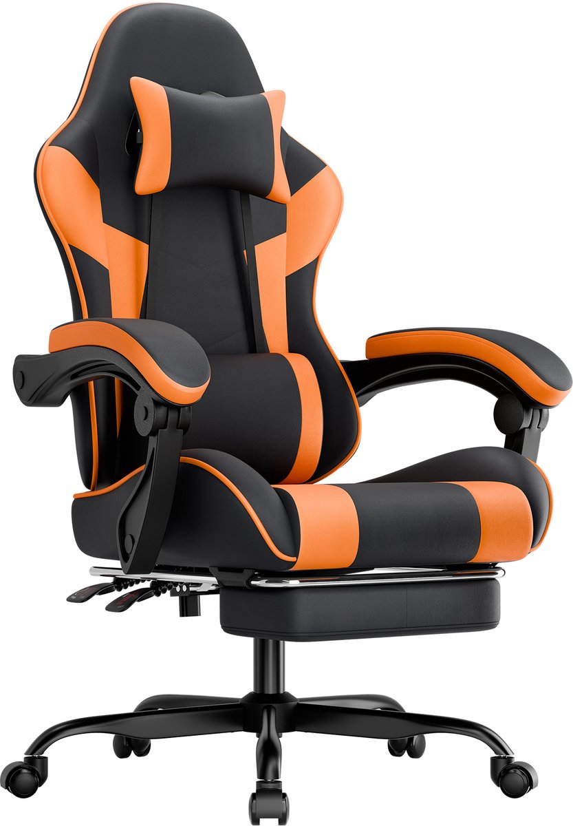Gaming stoel Ergonomische bureaustoel - Lendensteun - Ademend PU-leer - Verstelbare zithoogte en rugleuning - Belastbaar tot 200 kg - Zwart-oranje
