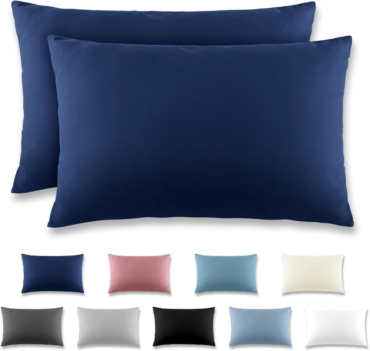 SnelShoppen - Set van 2 Kussenslopen 50x70 cm, Navy Blauw, Microvezel, Wasbaar tot 40°C, Met Rits, Ideaal voor Woonkamer, Slaapkamer en Buiten