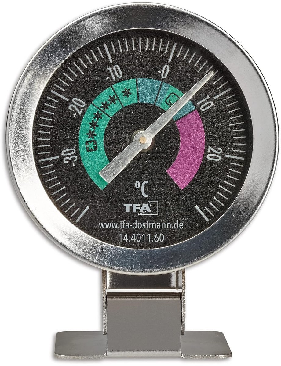 SnelShoppen - Analoge Koelthermometer - Temperatuurmonitoring - Tot -30°C - RVS - Hangend of Staand - Voor Koelkast, Vrieskist en Koude Opslag - Zilve