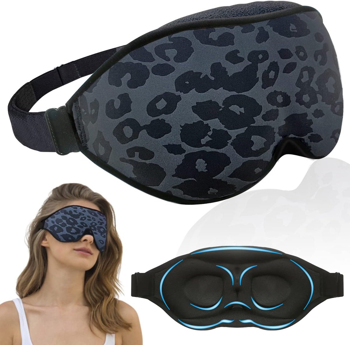 Thijox - Modieus slaapmasker voor vrouwen, 100% verduisterend oogmasker in luipaardprint, zacht en comfortabel, ideaal voor reizen, yoga en een verkwi