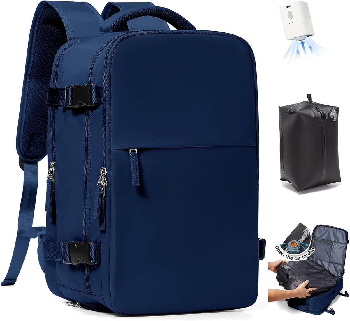 SnelShoppen - Vacuüm Rugzak Vrouwen - Waterdichte Airbag Rugzak met Vacuüm Systeem voor Reizen - Ryanair Cabin Bagage - Ruime Draagtas met Pomp - Voor