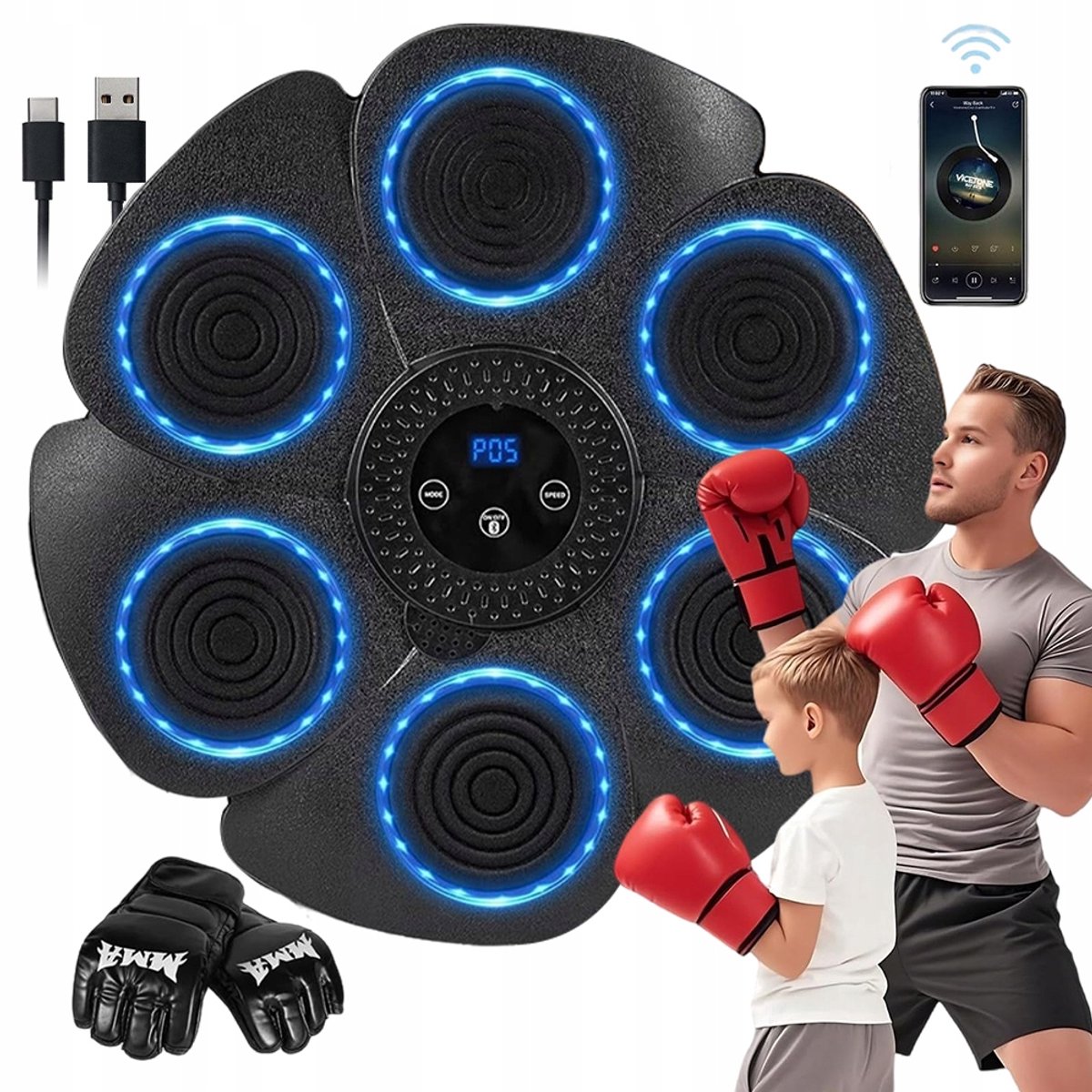 Boxing Machine - Music Boxing Machine met Bluetooth - Met handschoenen - 9 modi - 18 snelheden - wandmontage - schokabsorberend - Bokszak - Voor Volwassenen & Kinderen