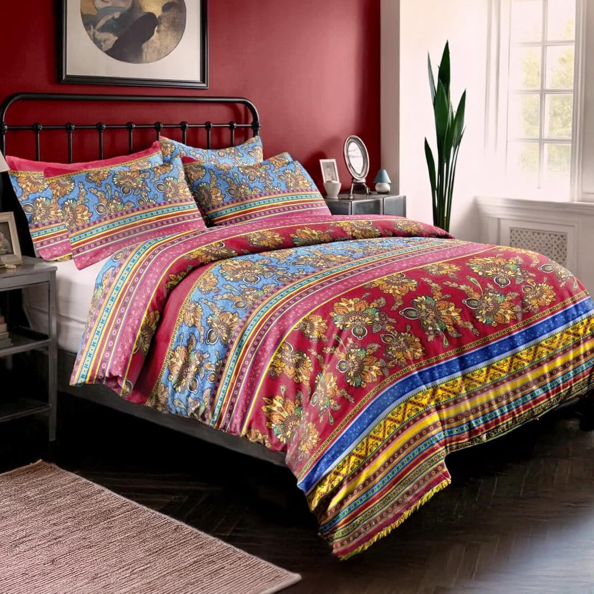 SnelShoppen - Duvet Cover 200x200 cm met 2 Kussenslopen 80x80 cm, Indian Mandala Patroon, Dubbel Bed Set met Rits, Oeko TEX Microfibre
