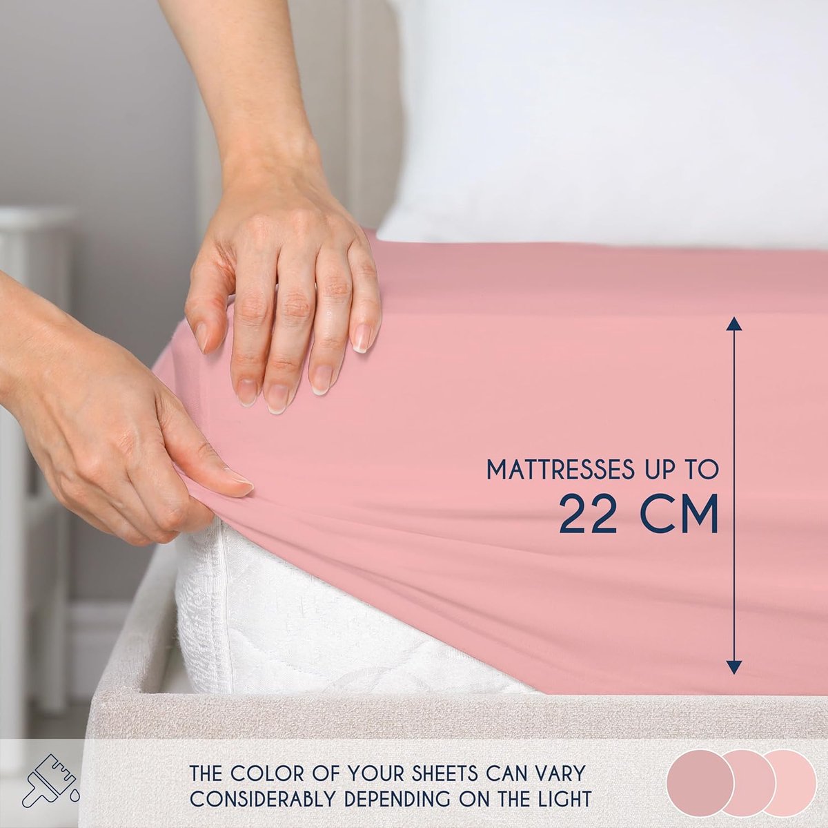 SnelShoppen - Jersey Katoenen Fitted Sheet Roze 90x200x22 cm - Chemisch Vrij (OEKO TEX) - Volledig Elastisch - Ademend en Comfortabel