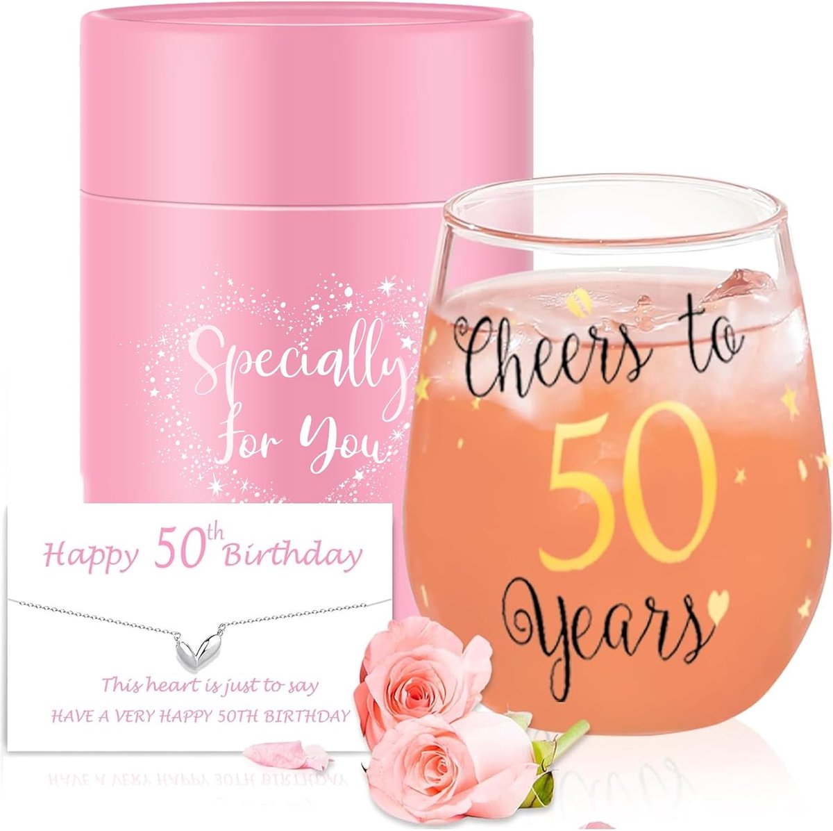 SnelShoppen - Persoonlijke 50e Verjaardag Cadeaus Voor Vrouwen - Unieke Wijnglas Stemloos 480ml - Hoogwaardige Kwaliteit - Feestelijke Cadeaus Voor Mo