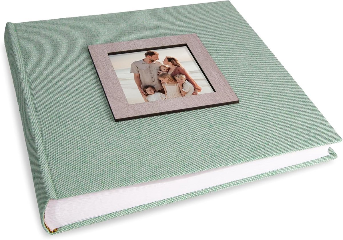 SnelShoppen - Mareli Fotoalbum 31x31 cm, 80 pagina's met zuurvrij papier, linnen hoes, houten fotolijst voor herinneringen, ideaal voor feesten en vak