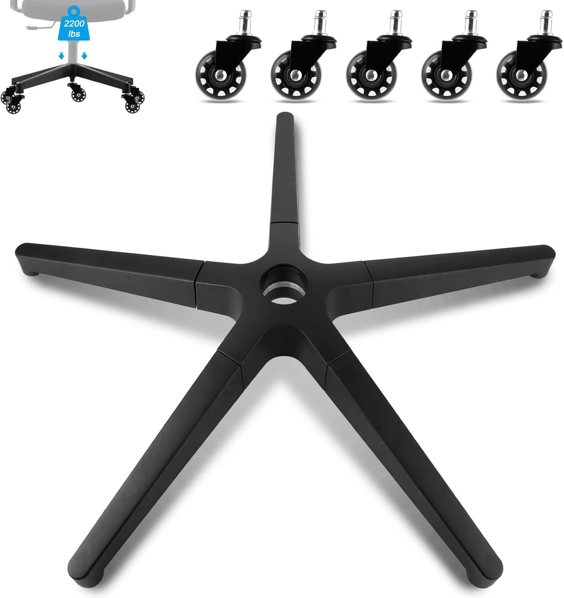 SnelShoppen - Stabiliteitsbasis Kantoorstoel met Wielen 70cm voor Gasveer 50mm - Zwart Pentagonaal Metaal - Vervangingsset voor Gaming- en Kantoorstoe
