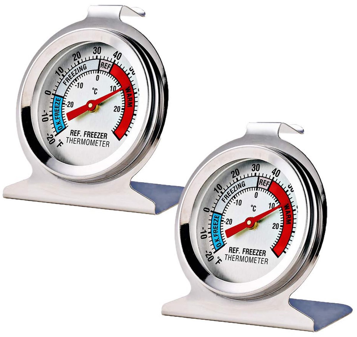 SnelShoppen - 2 Stuks Koelkast Thermometer - Grote Wijzer Freezer Thermometer - Temperatuur Meter voor Koelkast en Vriezer - Batterijloos - Veilig Tem