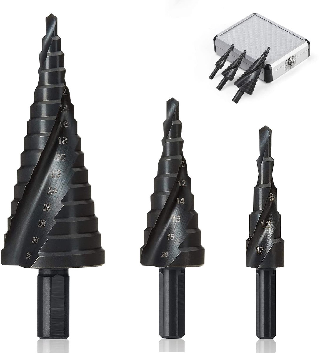 SnelShoppen - Professionele HSS Stapboor Set 3-delig met Gereedschapskoffer - 4-12 mm, 4-20 mm, 4-32 mm - Ideaal voor Metaalbewerking en Klussen