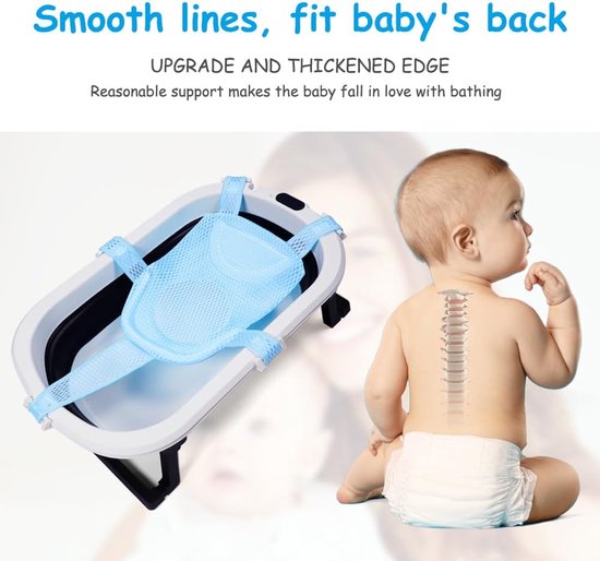 Baby Baddouchemat - Babybadhangmat - 5-Punts Veiligheidsriemen - Babybadnet - Verstelbaar - Babybadhangmat - stoel ondersteuning - Geschikt voor pasgeborenen - Voor Badkuip & Reizen - blauw — afbeelding 4