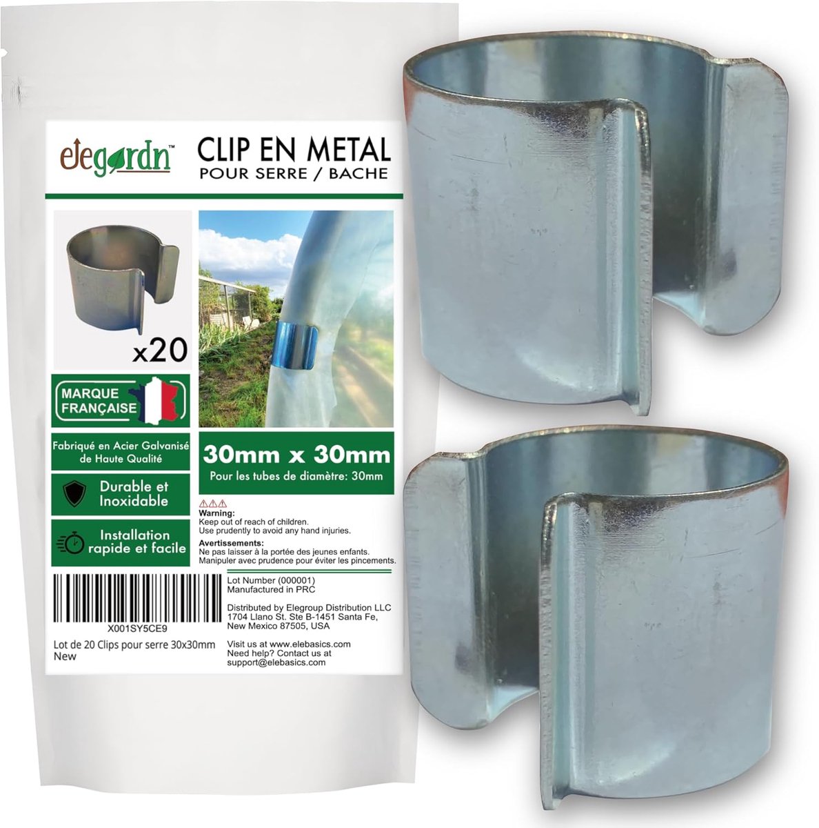 SnelShoppen - Pack van 20 Groene Kweekclips, 30 mm x 30 mm, Tuinclips voor Serre, Tunnel, Tuinzeil, Stalen Clips, Verzinkt, Windbescherming voor Tuin
