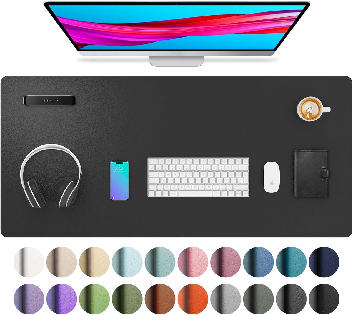 SnelShoppen - Aothia PU Leather Bureau Onderlegger, Antislip Muismat, Waterdichte Bureau Mat voor Kantoor en Thuis (36"x17", Zwart)