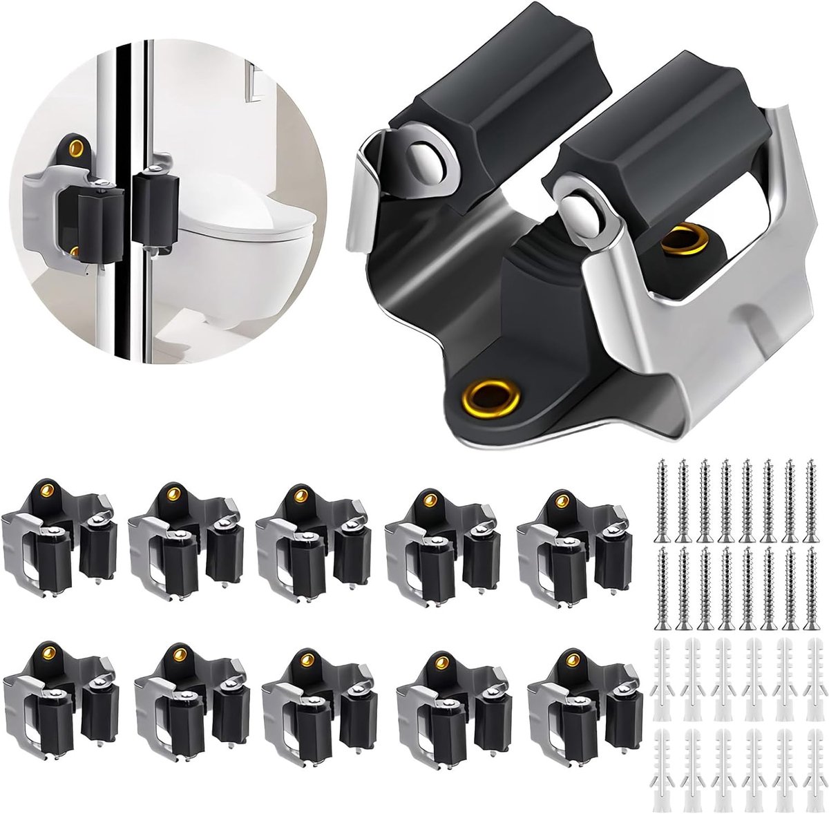 SnelShoppen - 3-H Broom Holder - Multifunctionele Toolhouder - Broom Hanging System voor Tuin, Keuken, Garage, Badkamer - 10 Stuks Rubber Broomhouder