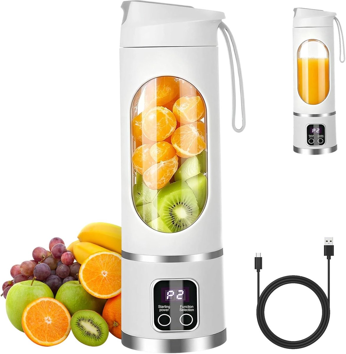 SnelShoppen - Portable Blender Smoothie Maker To Go 450ml Mini Blender, 12-blad Technologie, Lekvrije Deksel en Drinktuit, Oplaadbaar voor Sport, Reiz