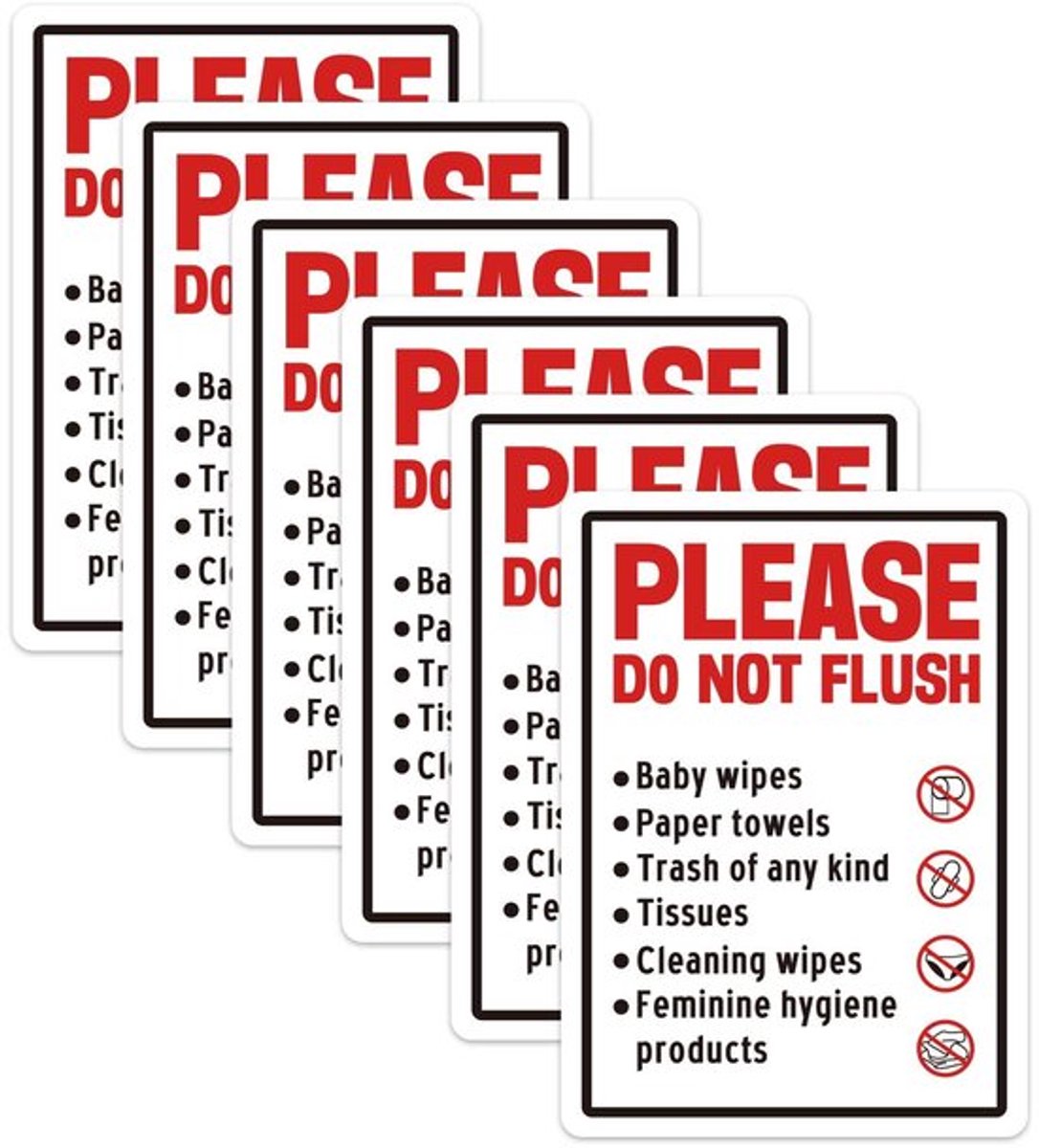 stuks stickers met de tekst 'Niet doorspoelen', 'Doe-het-zelf'-bord en 'Niet doorspoelen'-bord met 'Niet doorspoelen'-bord voor openbare toiletten. Herinneringsstickers
