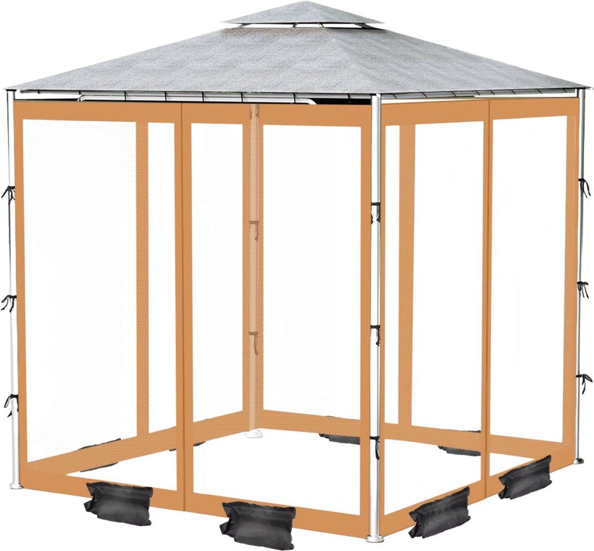 Mosquito Netting for Gazebo - 360x360x230 cm, 4-panel wanden - Bruin 360 x 360 x 230 cm