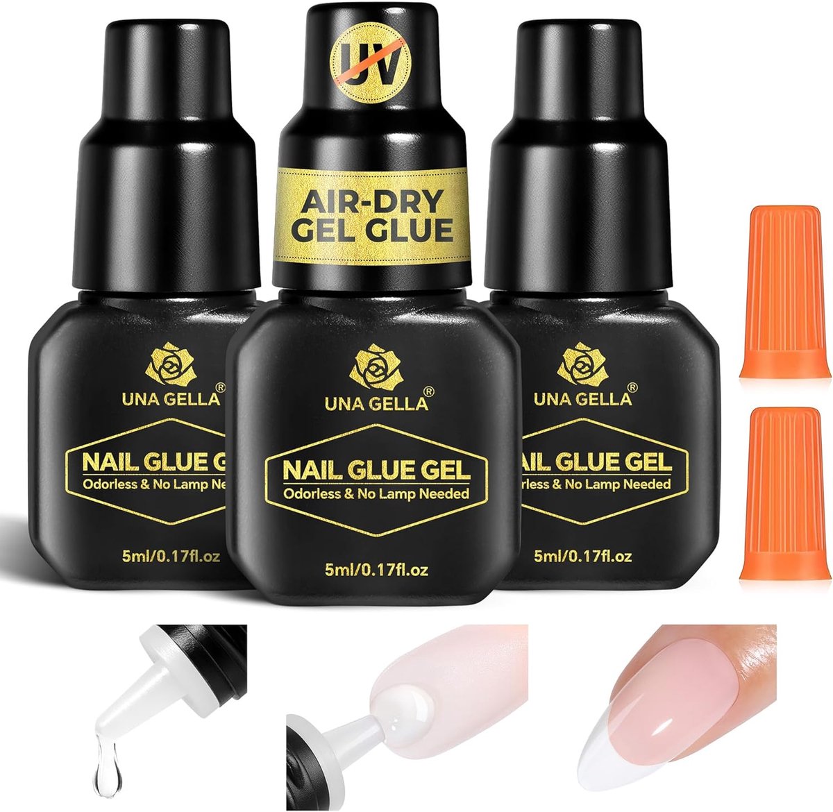 SnelShoppen - Ultra Sterke Gel Nagellijm voor Kunstnagels - 10 Seconden Droogtijd, Geen UV Lamp Nodig, 3x5ml - Langdurige Grip tot 28 Dagen voor Drukk