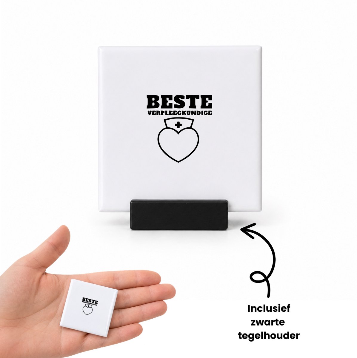 Hacebo Beste verpleegkundige tegeltje met tegelhouder - Arts - cadeau verpleegkundige - tegeltjes met tekst - leuk cadeau voor je verpleegkundige om te geven - verjaardag verpleegkundige - spreuktegels - 4.8x4.8 CM Wit