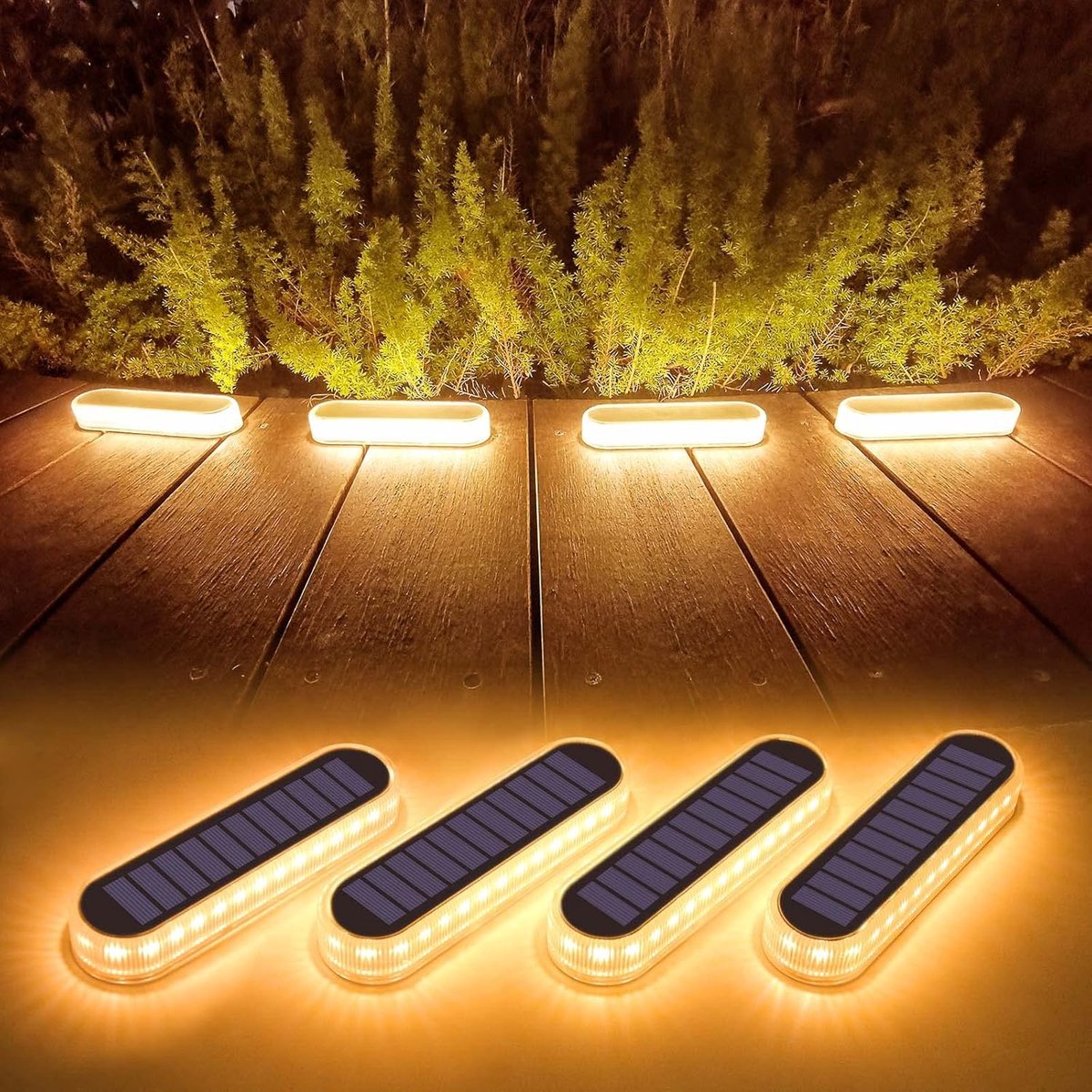 SnelShoppen - Pack van 4 Solar Tuinlampen Warm Wit 2700K LED Verlichting Buiten Waterproof IP68 Tuin Decoratie voor Pad, Tuin, Trap en Oprit