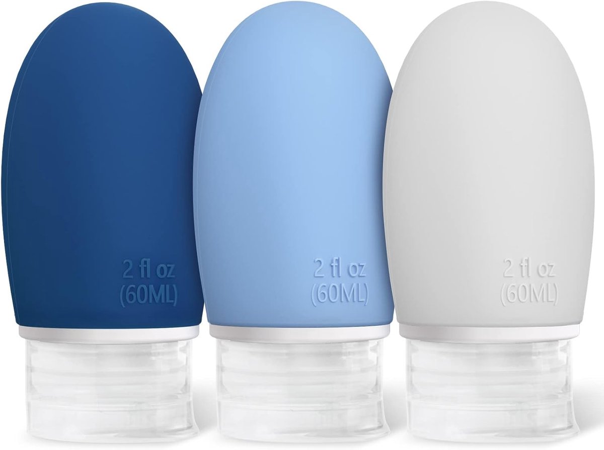 SnelShoppen - 3 Stuks Silicone Reisflessen Set 60ml - Levenslange Lekvrije Refillbare Reiscontainer voor Shampoo, Crème, Rinse - BPA Vrij en TSA Goedg