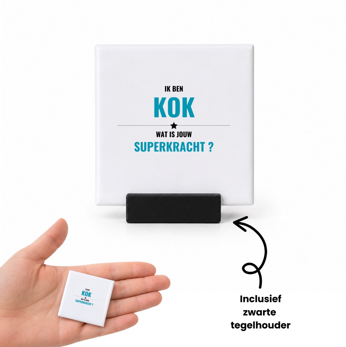 Hacebo ik ben kok wat is jouw superkracht? tegeltje met tegelhouder - iemand die goed kan koken - tegeltjes met tekst - mensen die kok zijn - kook liefhebbers - verjaardagscadeau - verjaardag - cadeau - kado - spreuktegels - 4.8x4.8 CM Wit