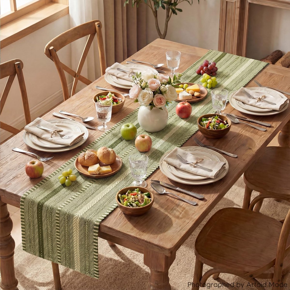 SnelShoppen - Macrame Tafelkleed Olive Groen 30 x 143 cm - Duurzaam Polyester Katoen - Keuken Tafel Runner voor Feestdagen en Verjaardagen